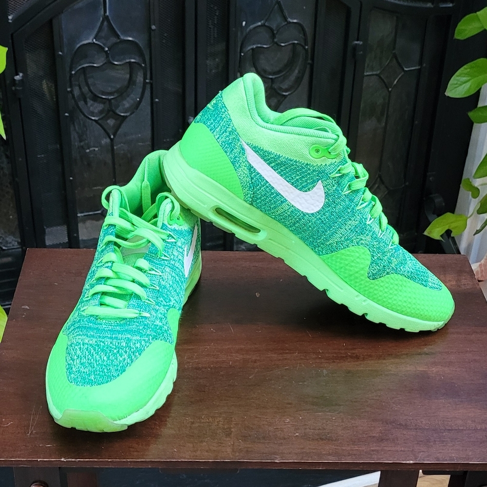 Nike Womens Air Max 1 Ultra Flyknit 843387-301 Green Running Shoes Sneakers
